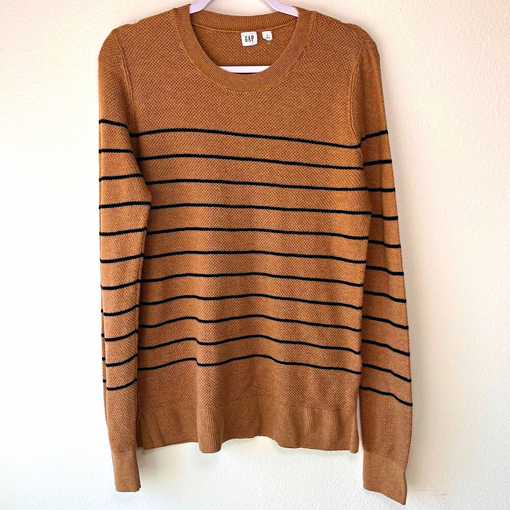 GAP Striped Tight-Knit Pullover Sweater Sz S Crew Neck Long Sleeve Beige